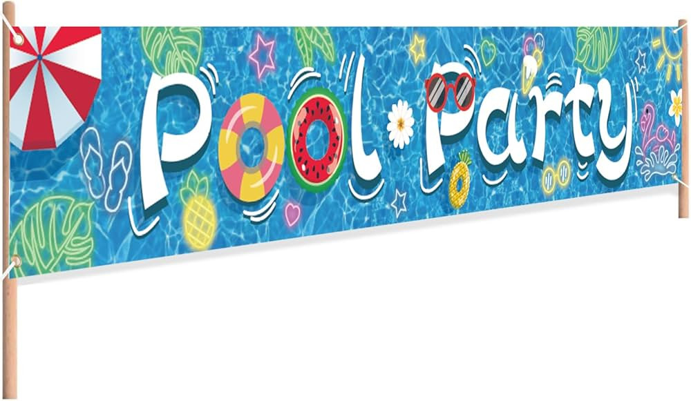 Swimming Pool Party Banner for Summer Party Decorations, Summer Themed Hawaiian Outdoor Party Dec... | Amazon (US)
