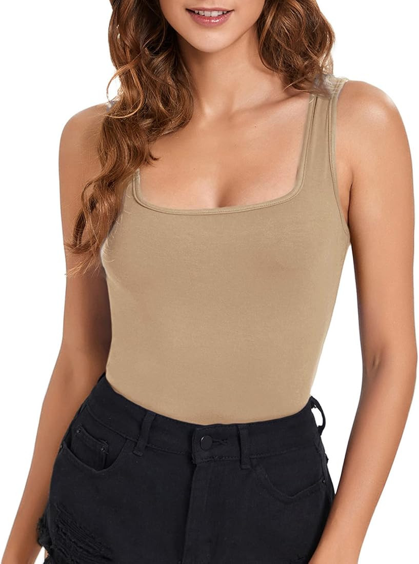 Verdusa Women's Casual Square Neck Sleeveless Slim Fitted Basic Tank Top | Amazon (US)