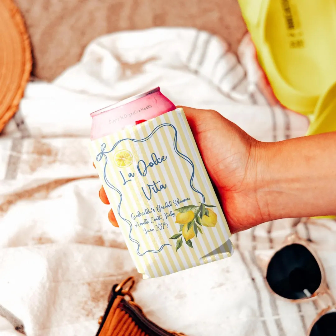 La Dolce Vita Bridal Shower Favors, Italian Lemon Bridal Shower Can Koozies, Custom Can Cooler, A... | Etsy (US)