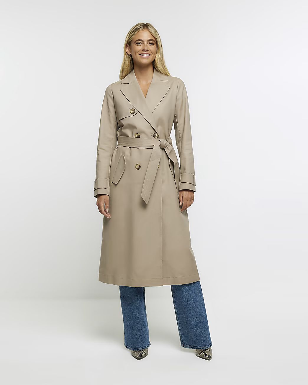 Beige double breasted trench coat | River Island (UK & IE)