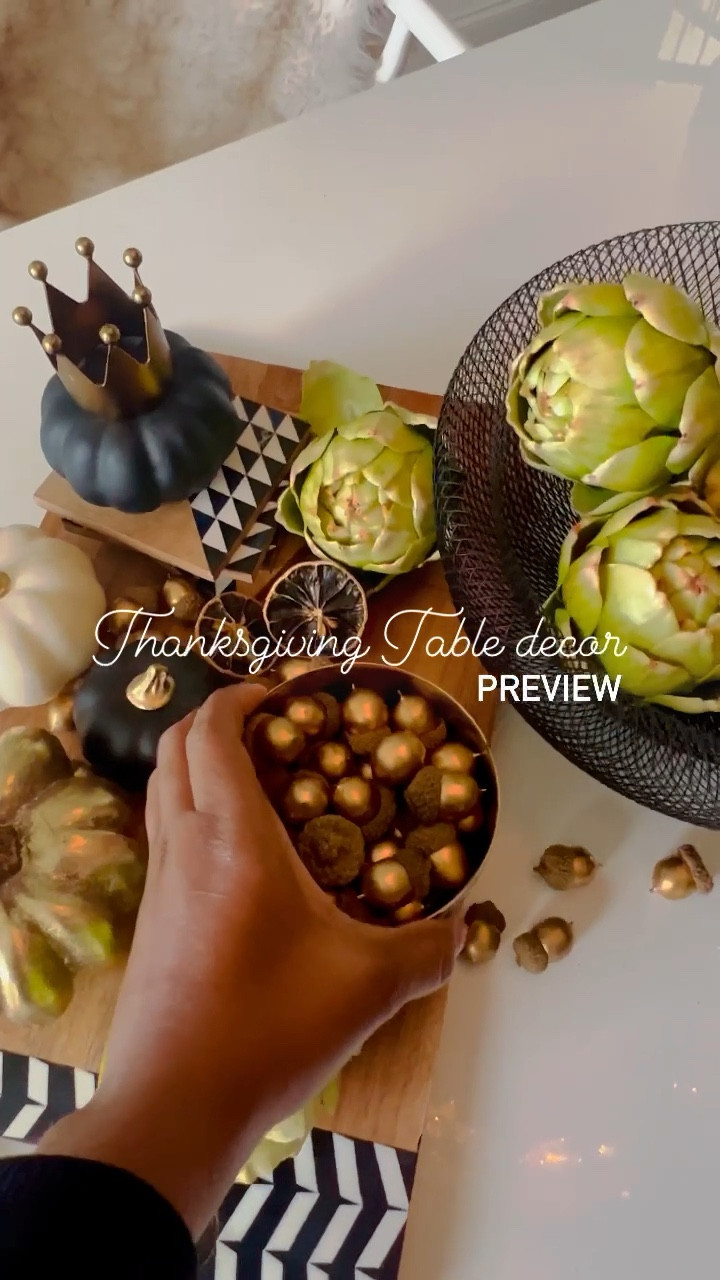 Thanksgiving table preview 
Cheeseboard, plates, tablescape ideas, artichoke, golden acorns , table bowl, basket 

#LTKHolidaySale #LTKhome #LTKVideo
