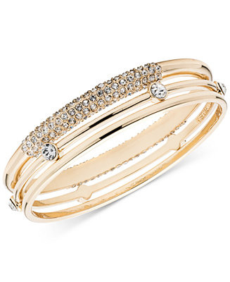 Gold-Tone 3-Pc. Set Crystal Bangle Bracelet | Macy's