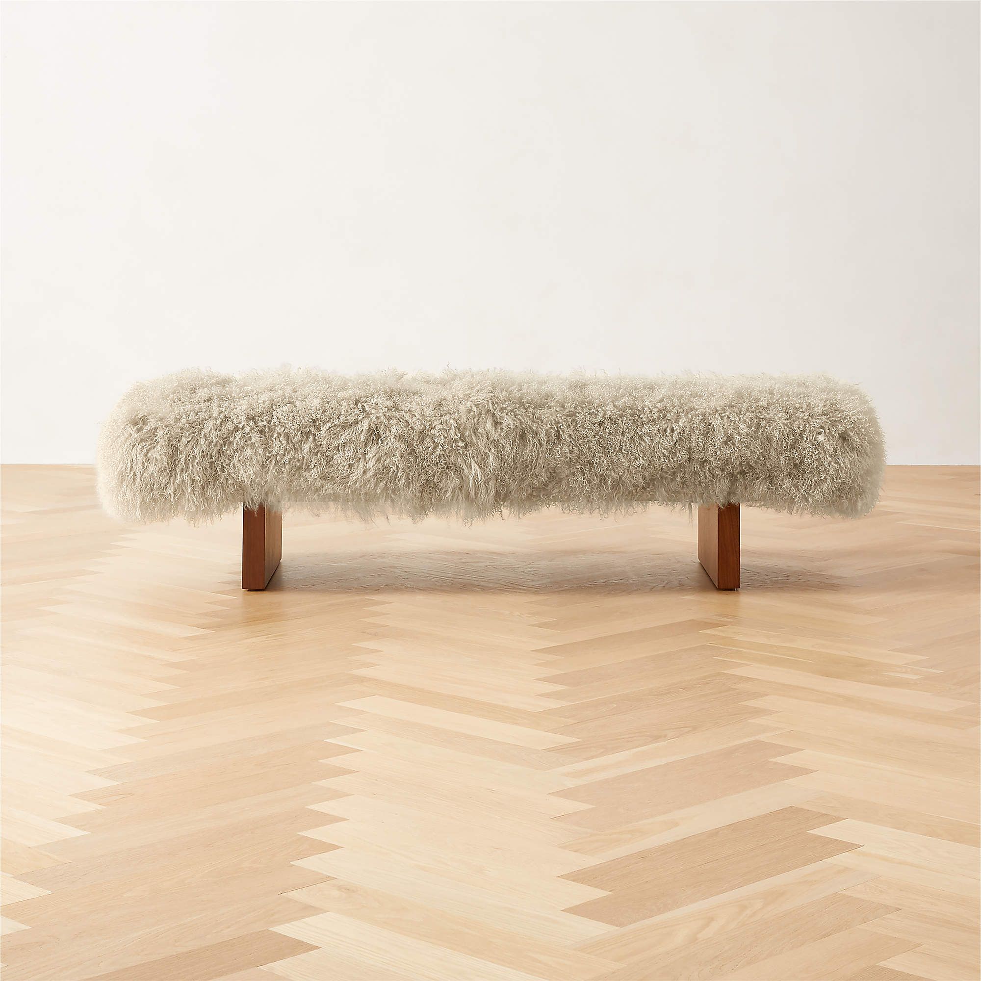 Socca 67'' Taupe Sheepskin Upholstered Bench + Reviews | CB2 | CB2