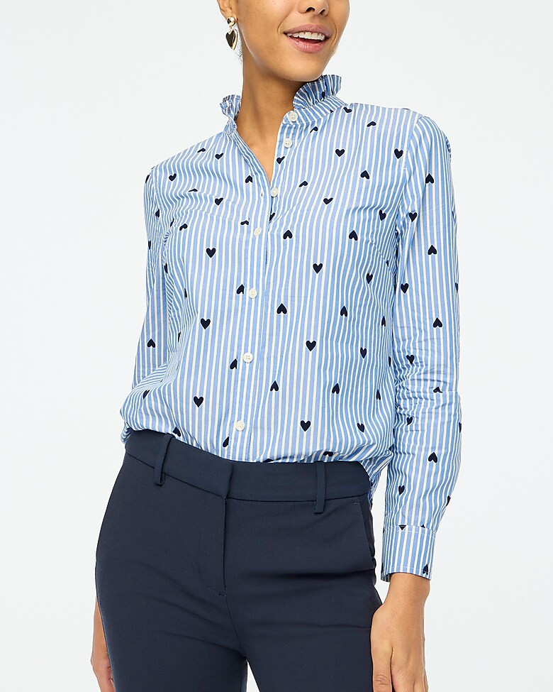 Hearts ruffleneck button-up shirt | J.Crew Factory