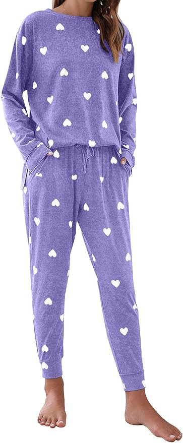 Blooming Jelly Womens Cute Pajama Sets Long Sleeve Heart Printed Lounge Set Pockets Two Piece Out... | Amazon (US)