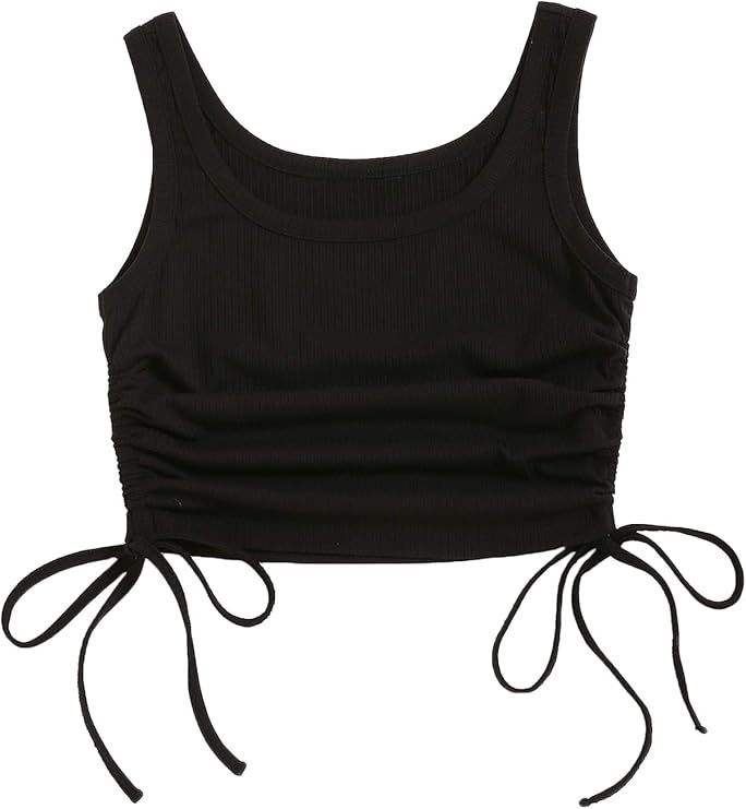 Verdusa Women's Tie Knot Drawstring Ruched Side Round Neck Crop Tank Top | Amazon (US)