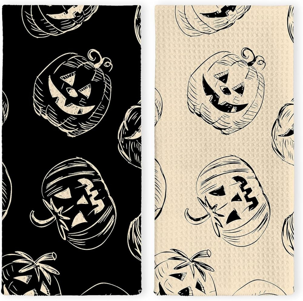Vintage Halloween Pumpkin Kitchen Towels - Retro Spooky Black and Beige Pumpkin Hand Towel for Ba... | Amazon (US)