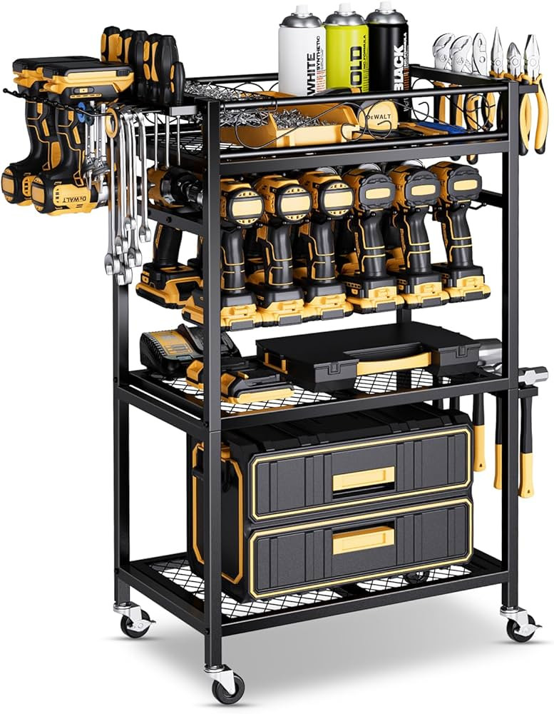 Power Tool Organizer with Wheels - 12 Cordless Drill Holder Rolling Tool Cart, 4 Layer Heavy Duty... | Amazon (US)