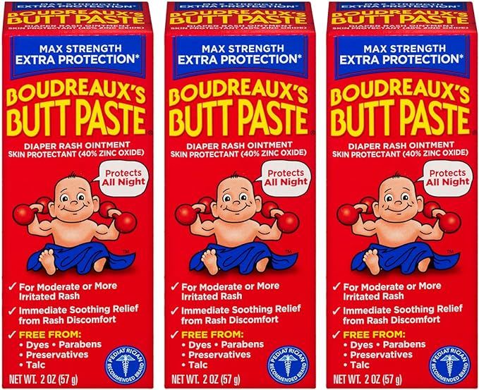Boudreaux's Butt Paste Maximum Strength Diaper Rash Ointment, 2 oz, 3 Pack | Amazon (US)