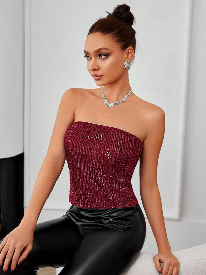 SHEIN Privé Damen Glitzern Trägerlose Top | SHEIN