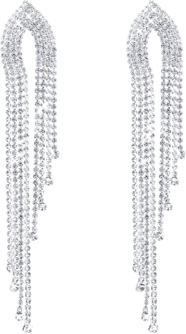 Rhinestone Earrings Dangling for Women Hypoallergenic Long Tassel Drop Dangle Earrings for Weddin... | Amazon (US)