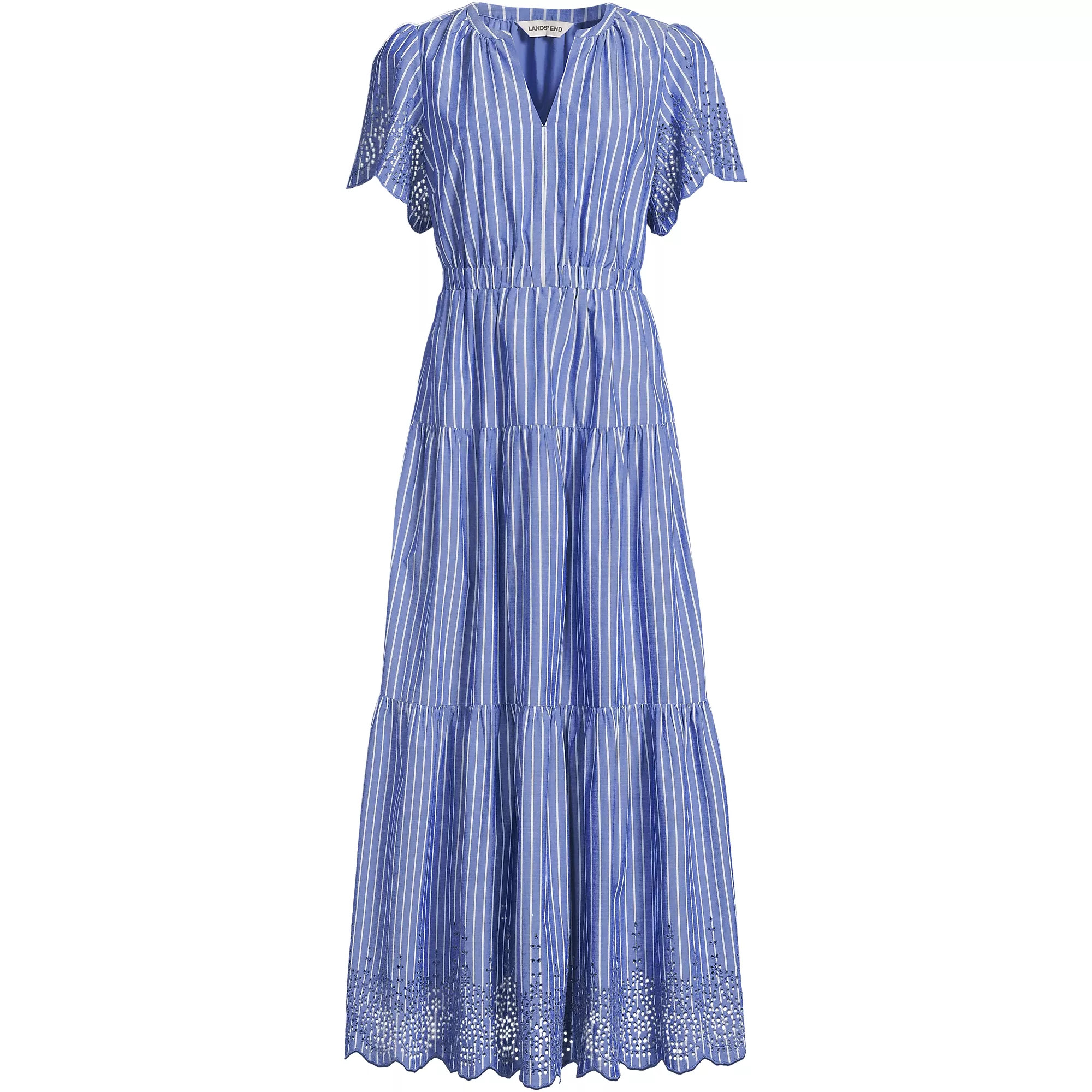 Women's Tiered Cotton Poplin Eyelet Maxi Dress | Lands' End (US)