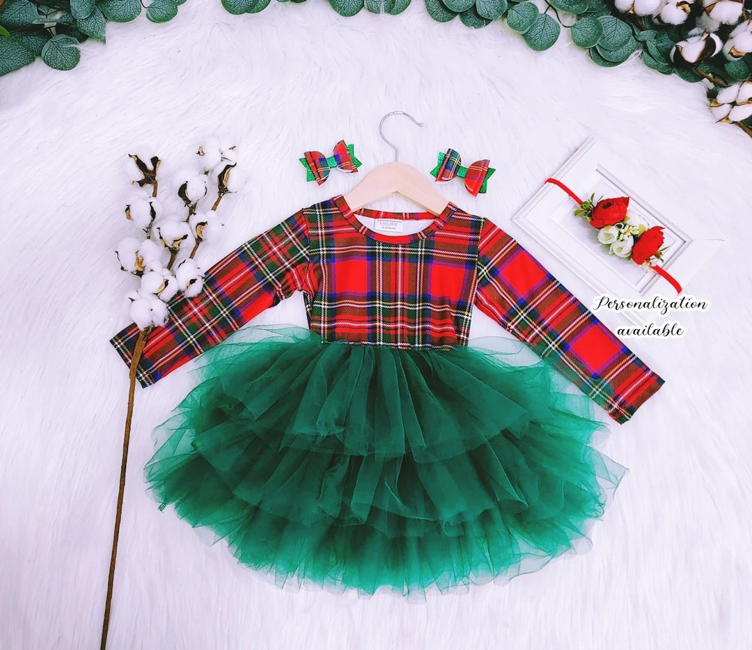 NEW Christmas Girl Dress Christmas Plaid Tartan Baby Girl - Etsy | Etsy (US)
