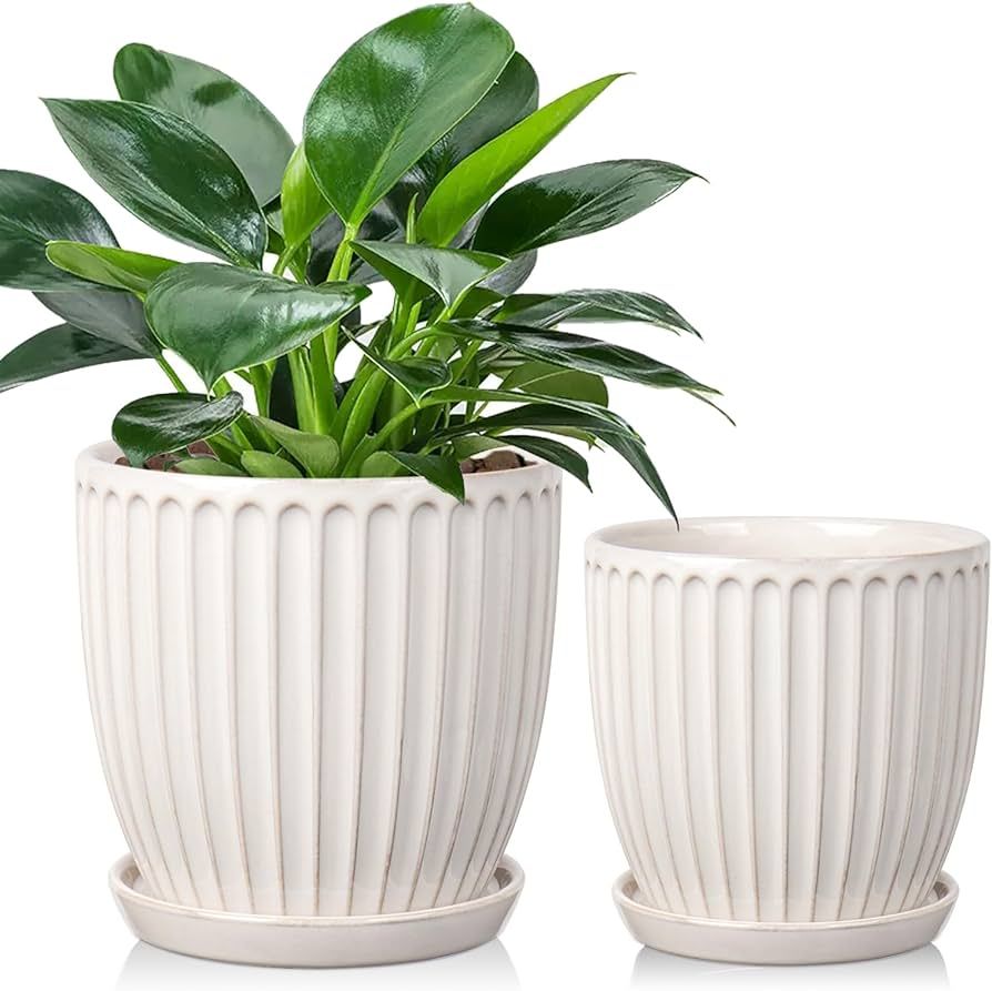 Oairse Ceramic Pots for Indoor Plants, 4.9 +5.7 inch Pots for Plants Set of 2 White Plant Pots wi... | Amazon (US)