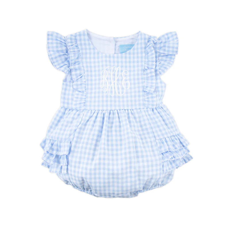 Pastel Blue Gingham Ruffle Kate Bubble | Classic Whimsy