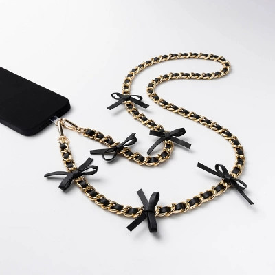 Hello Lux Phone Crossbody Strap - Golden Chain with Black Faux Leather Bows | Target