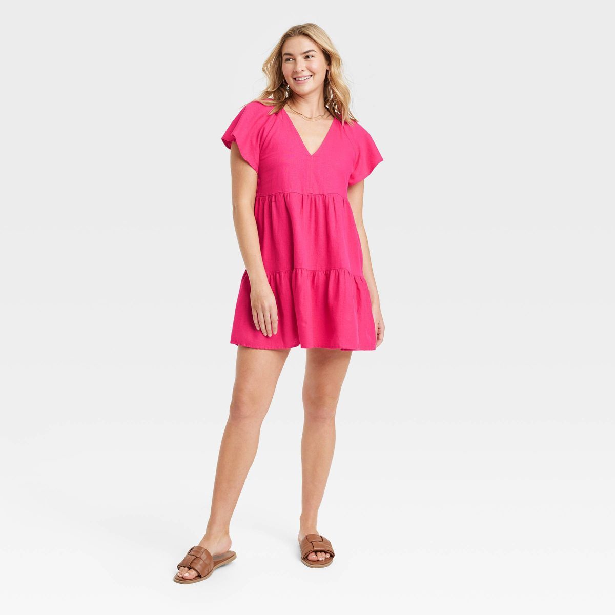 Women's Flutter Short Sleeve Mini Skater Dress - Universal Thread™ Pink XS | Target