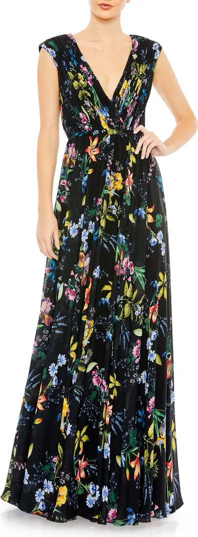 Floral Pleated Sleeveless Gown | Nordstrom