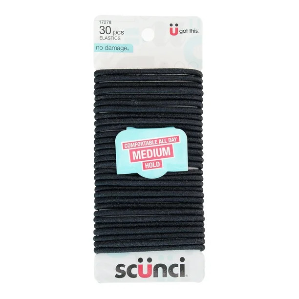Scunci No Damage Elastic Stretch Nylon Ponytail Holder Hair Ties, Black, 30 Ct | Walmart (US)
