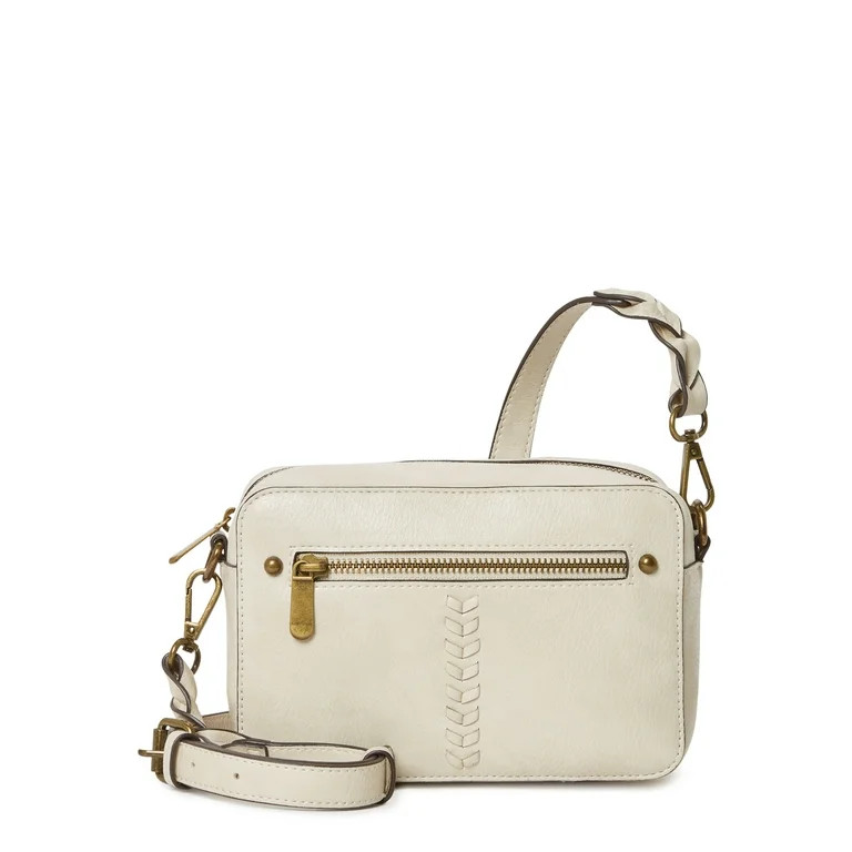 Time and Tru Women's Olivia Faux Leather Crossbody Handbag Beige - Walmart.com | Walmart (US)
