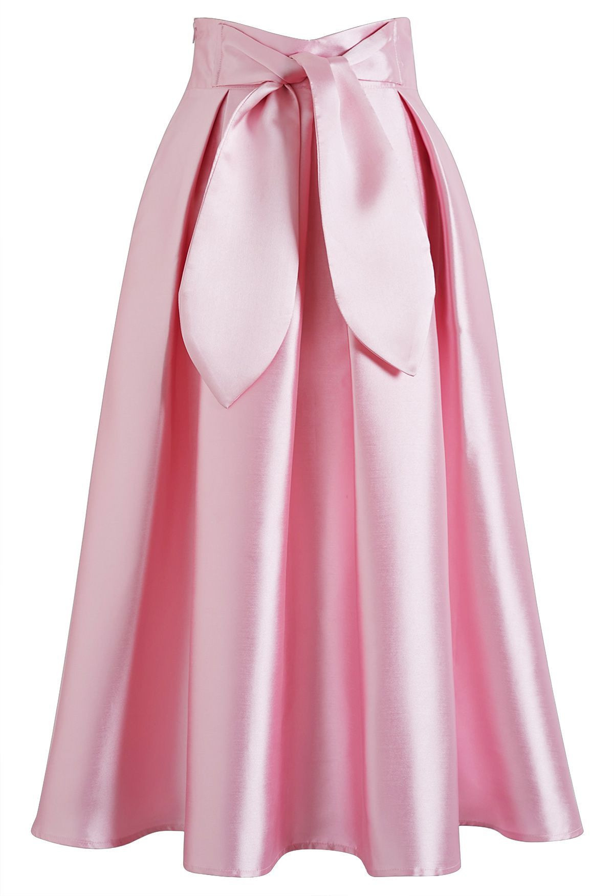 Chic Knot Front Satin Maxi Skirt in Blush Pink for Bridal Showers & Tea Parties | Chicwish
