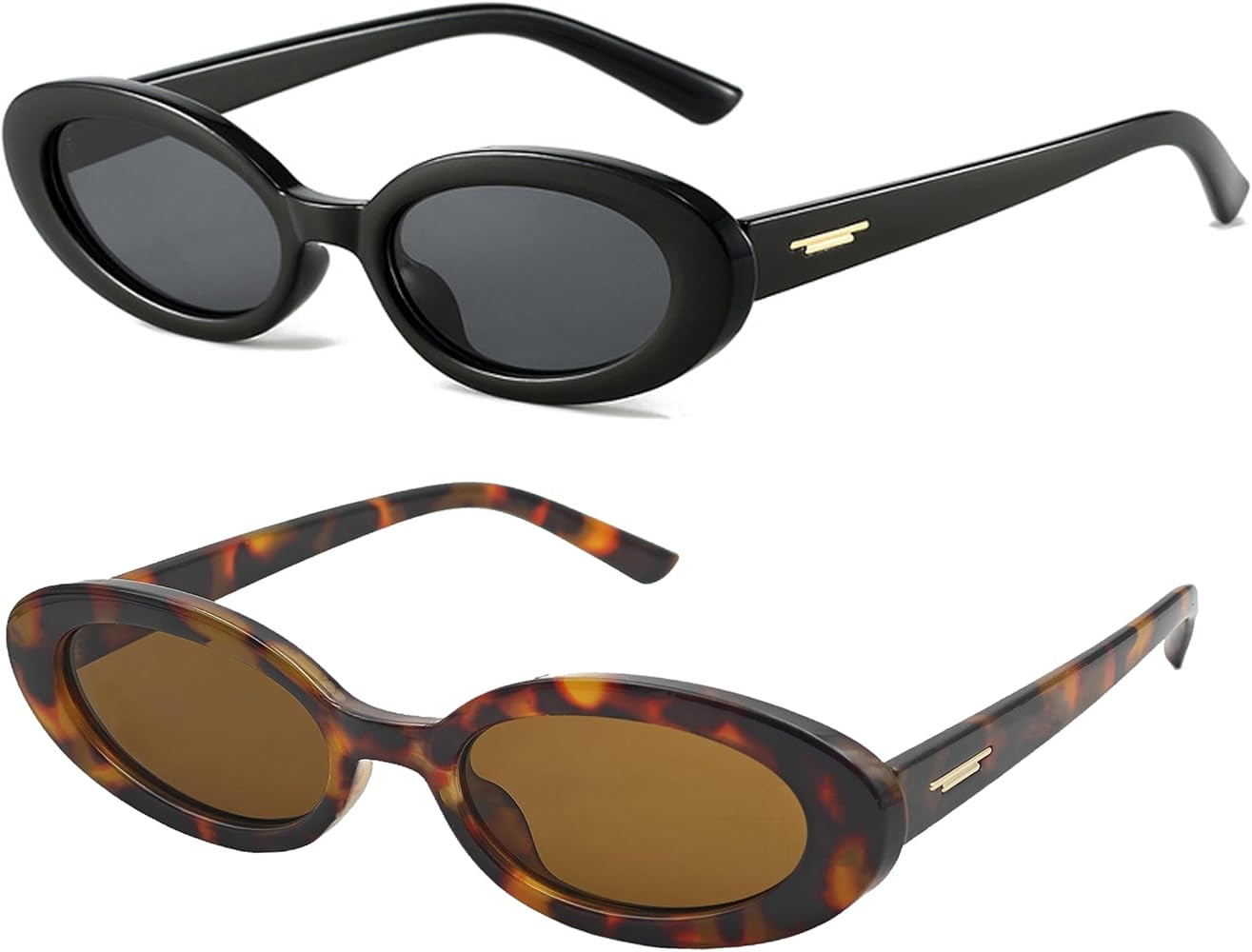 Retro Oval Sunglasses for Women Men Tiny Narrow 90s Style Small Sun Glasses 2 Pack | Amazon (US)