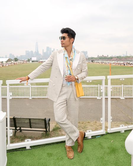 VC Polo Classic Style: double breasted linen tuxedo (suit supply), bag (KITH), and suede loafers (Burberry)

#LTKmens #LTKSeasonal #LTKitbag