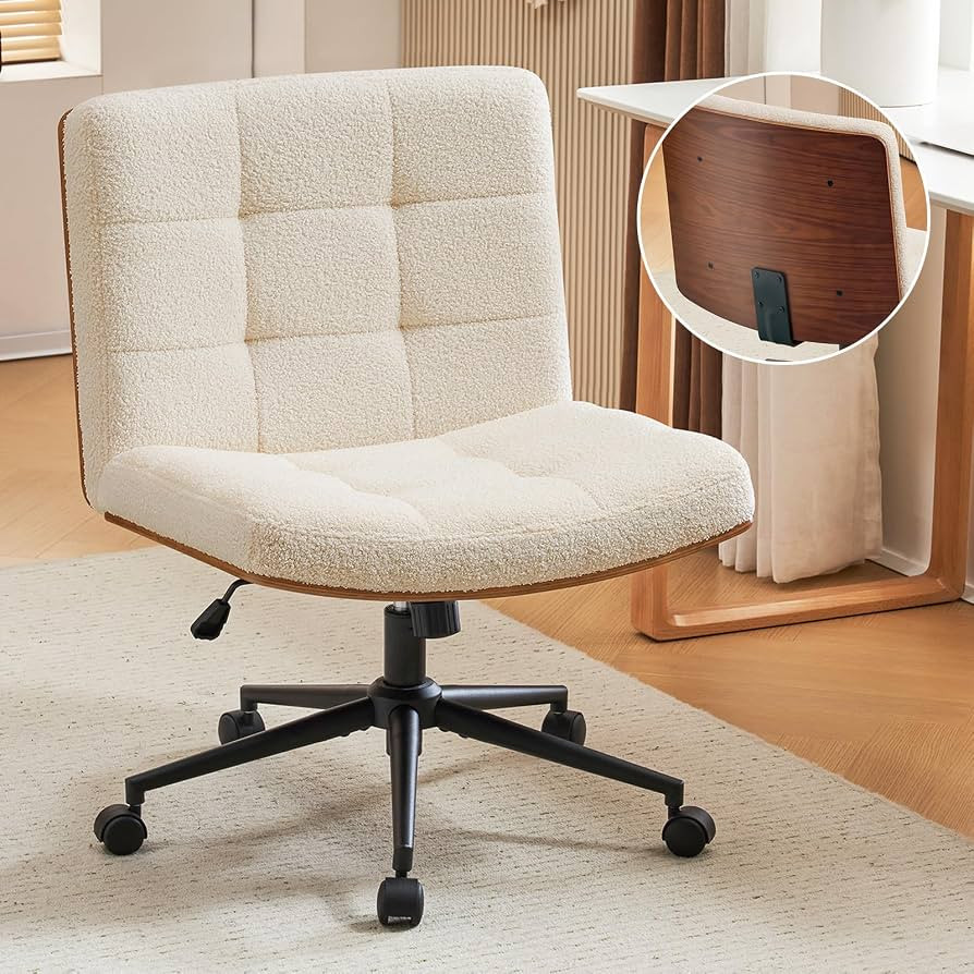 Furnimart Wide Swivel Criss Cross Legged Chair with Wheels, FSC Certified Wooden Desk Chair with ... | Amazon (US)