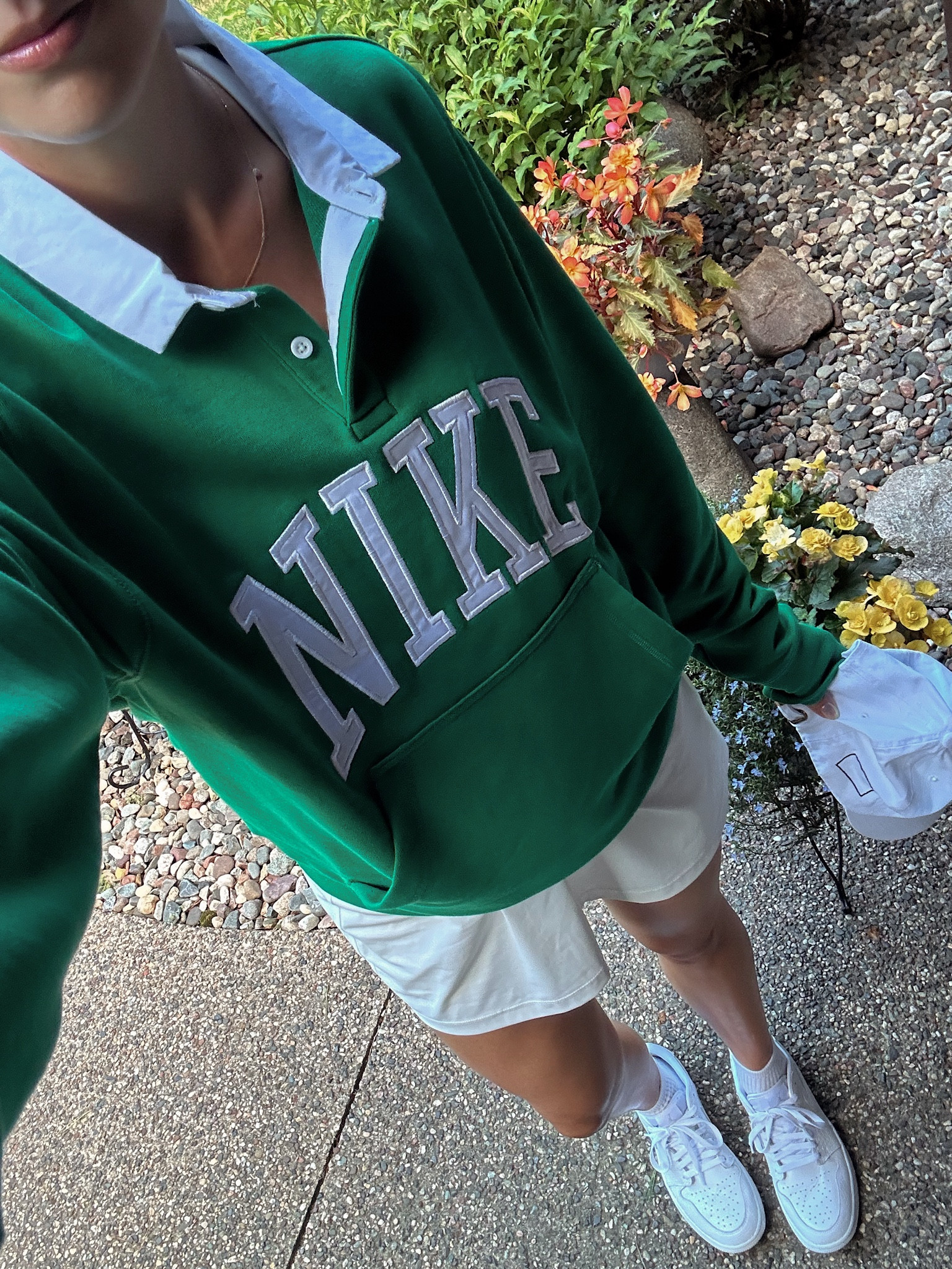 This morning’s golf outfit ⛳️ 
Polo sweatshirt: sized up to a M 
Maternity tennis dress: true to size (S) 
Golf sneakers: tts 

#LTKBump #LTKFitness #LTKActive