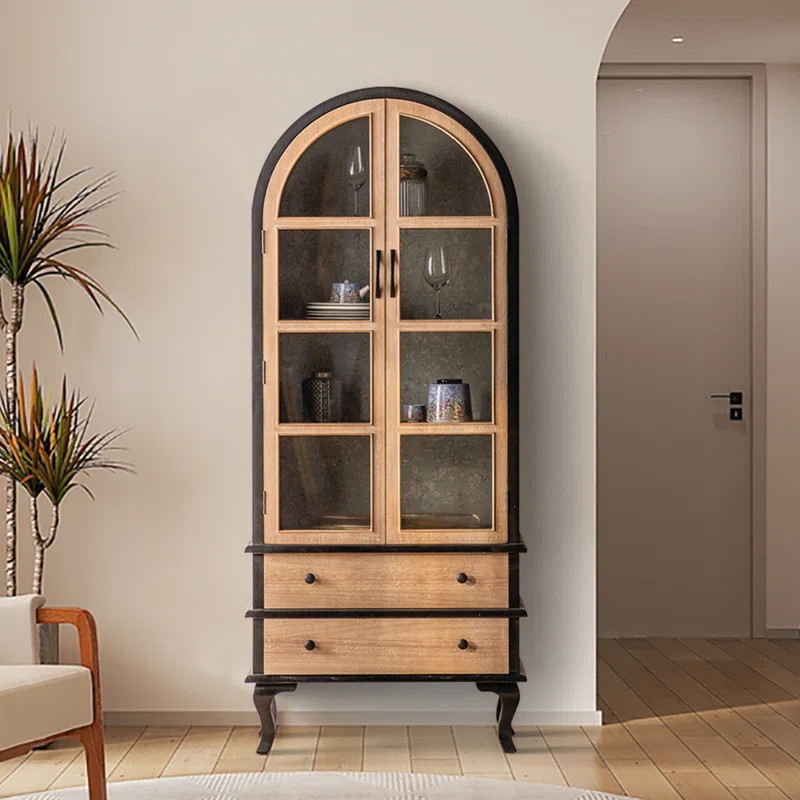 17 Stories Retro Arched Glass Door Solid Wood Bookcase. | Wayfair | Wayfair North America
