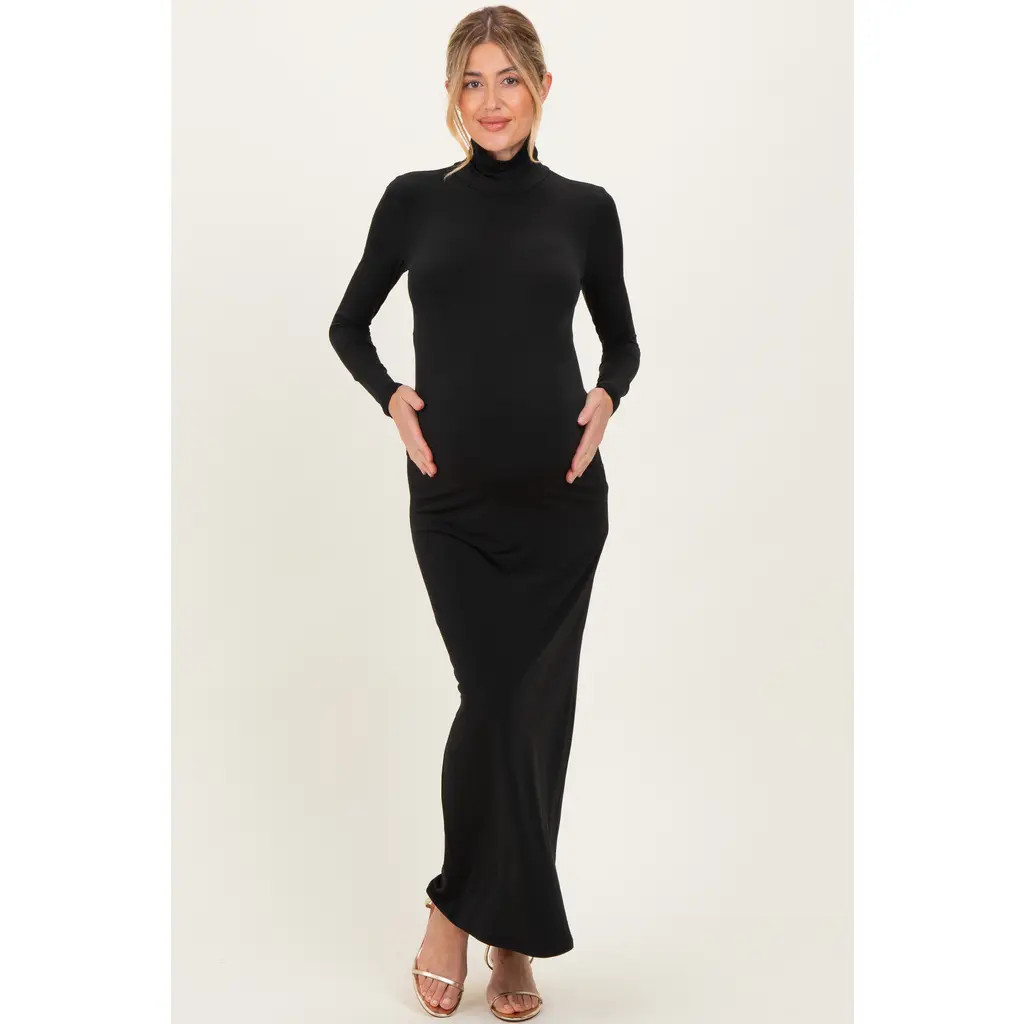 PinkBlush Turtleneck Long Sleeve Maxi Dress in Black at Nordstrom, Size Small | Nordstrom