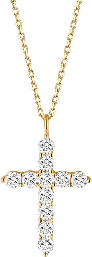 S.Leaf Cross Necklace for Women Cross Chain Sterling Silver Cross Cubic Zirconia Necklace Gold Cr... | Amazon (US)