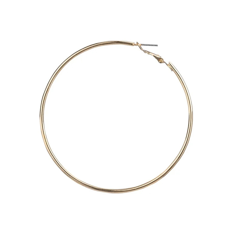 Time and Tru Adult Women's Gold Tone Clutchless Large Metal Hoop Earring - Walmart.com | Walmart (US)
