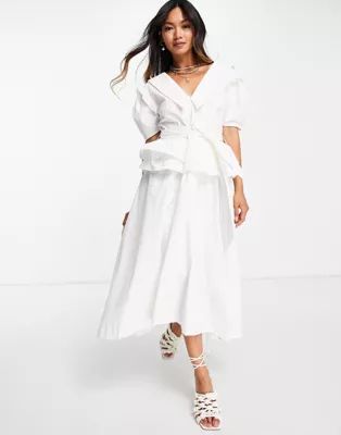 Lost Ink midi dress with vintage collar and full skirt in poplin | ASOS (Global)