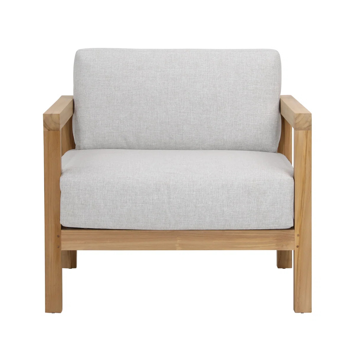 Boe Outdoor Olefin Upholstered Teak Wood Accent Chair, Light Grey | Wayfair North America