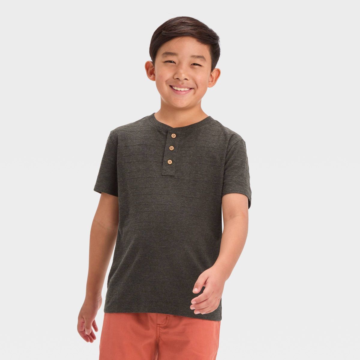 Boys' Short Sleeve Jacquard Henley Shirt - Cat & Jack™ Charcoal Gray M | Target