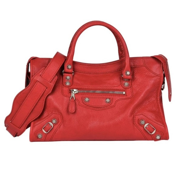 BALENCIAGA Red Aged Lambskin  City Double Top Handle Crossbody Bag | Poshmark