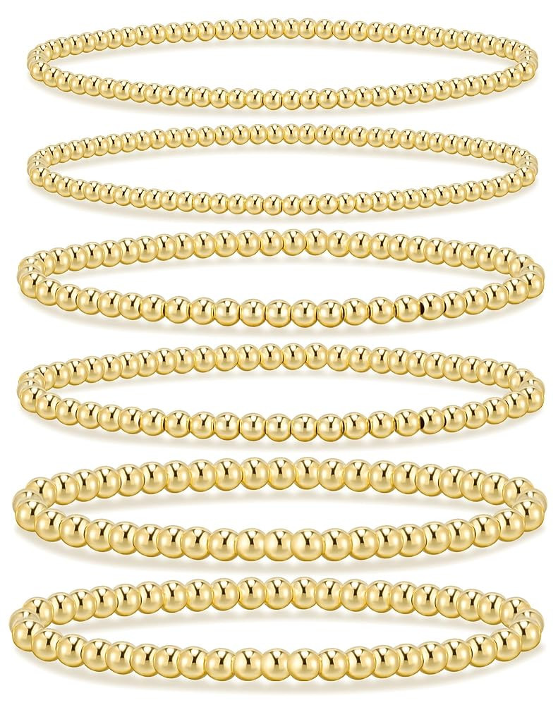 adoyi Gold Bracelets for Women Waterproof, 14K Gold Plated Beaded Strand Bead Ball Bracelets stac... | Amazon (US)