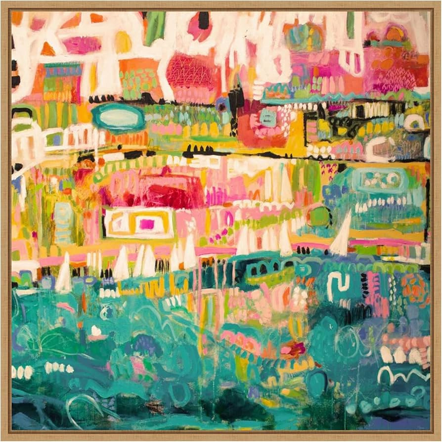 Amanti Art Framed Canvas Wall Art Print (30x30) Abstract Marina II by Karen Fields Float Framed C... | Amazon (US)