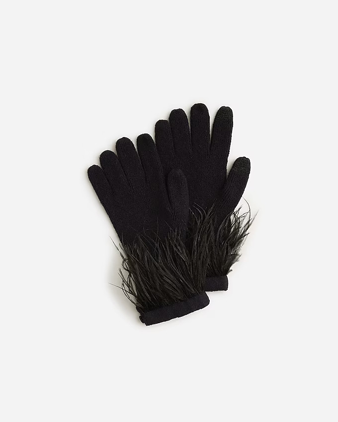 Supersoft tech-touch gloves with feathers | J. Crew US