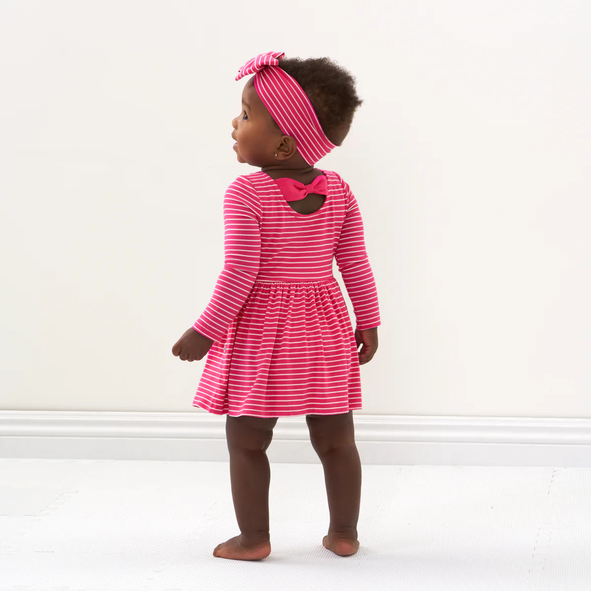 Pink Punch Stripes Bow Back Skater Dress with Bodysuit | Little Sleepies