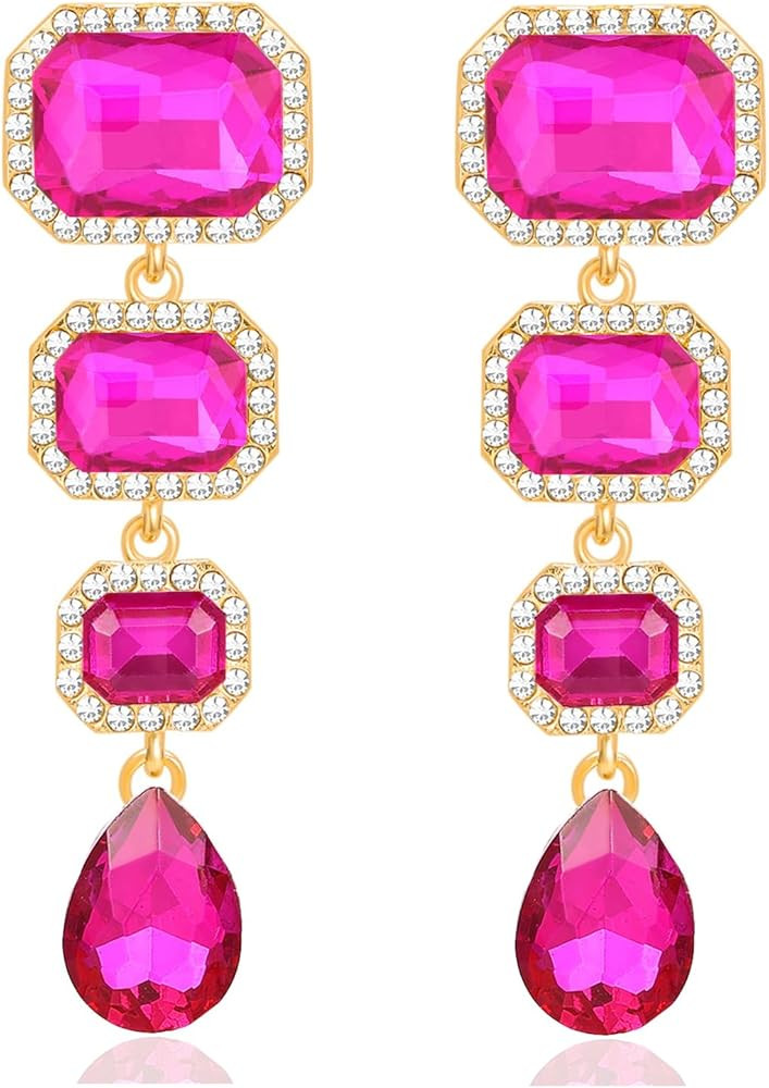 Vintage Rhinestone Drop Dangle Earrings Statement Crystal Dangling Earrings Rectangle Teardrop Ch... | Amazon (US)