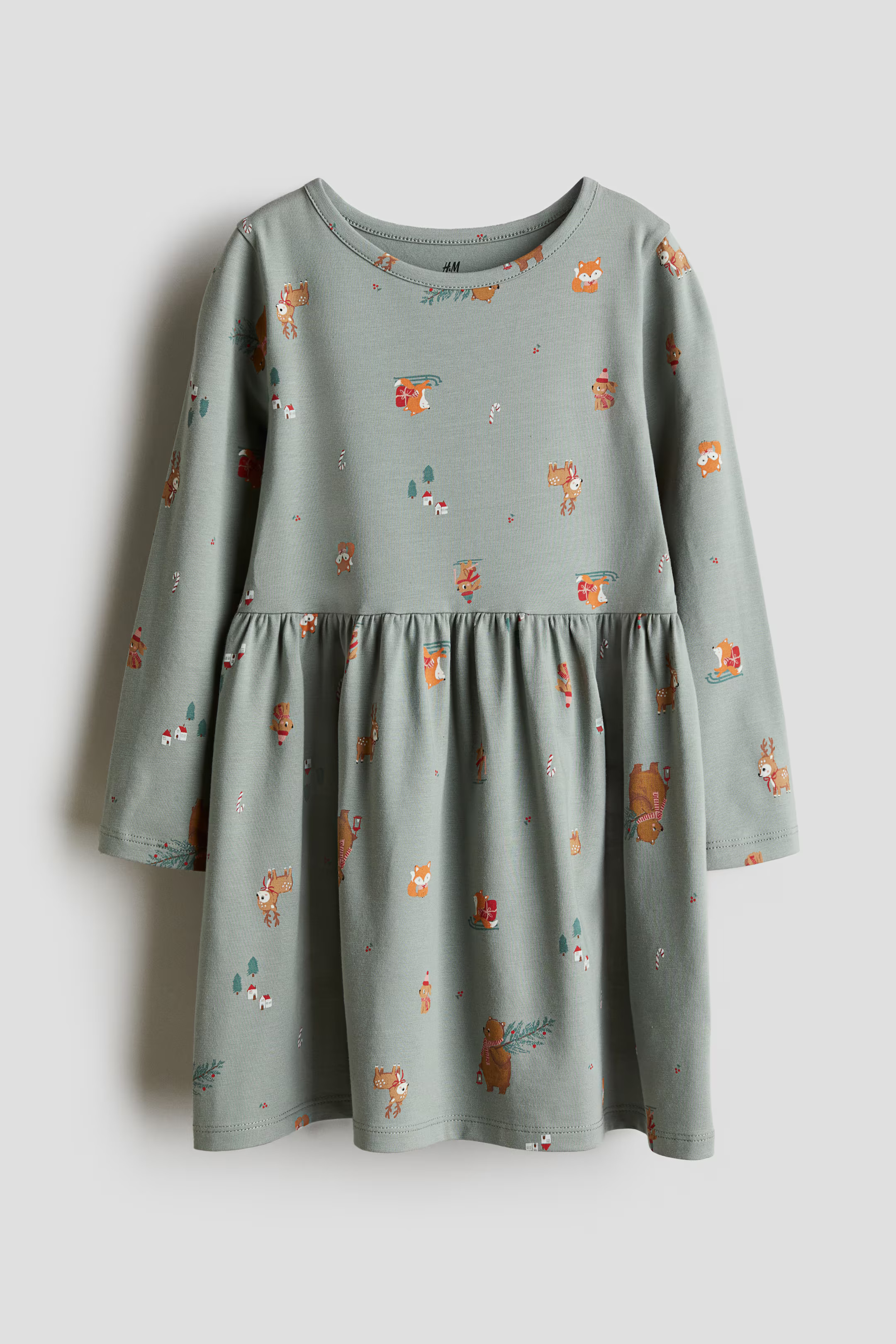 Printed Cotton Dress - Dusty green/animals - Kids | H&M US | H&M (US + CA)
