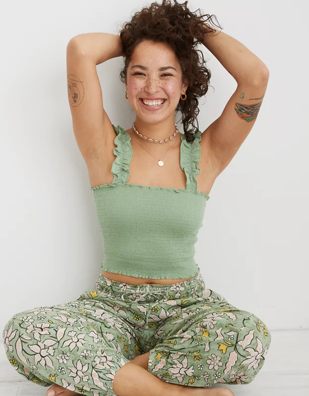Aerie Jungle Thrills Smocked Tank Top | American Eagle Outfitters (US & CA)