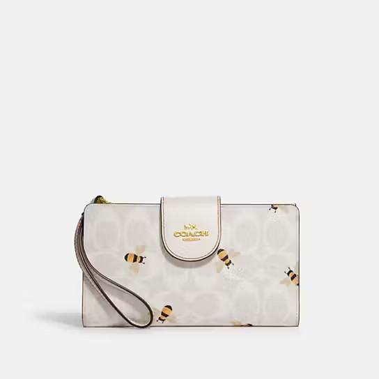 Tech Wallet In Signature Canvas With Bee Print | Coach Outlet US