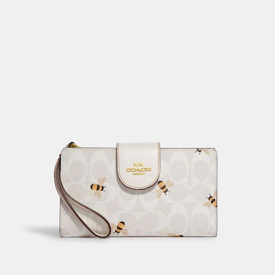 Tech Wallet In Signature Canvas With Bee Print | Coach Outlet