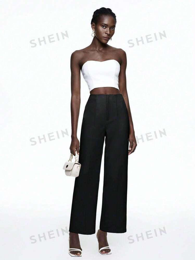 SHEIN BIZwear Women's Solid Color Basic Daily Pants | SHEIN