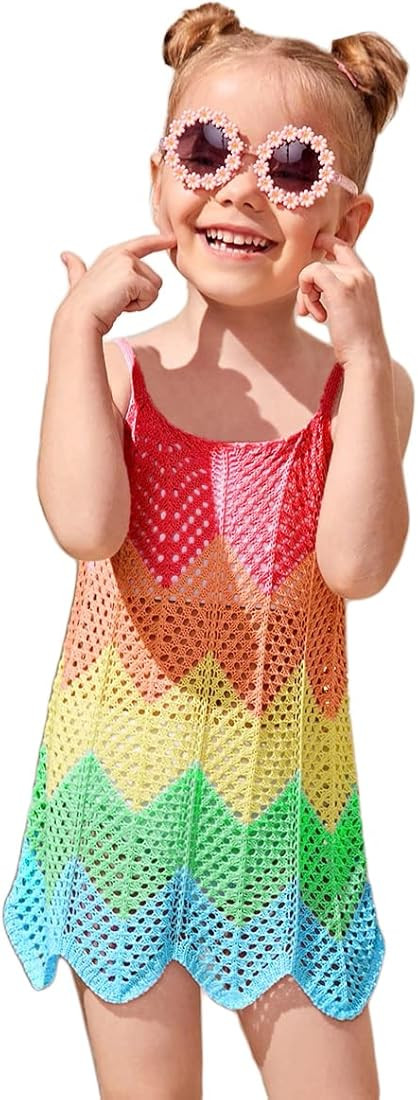 SOLY HUX Toddler Girl's Color Block Cable Knit Swimsuit Cover up Short Beach Cami Dress | Amazon (US)