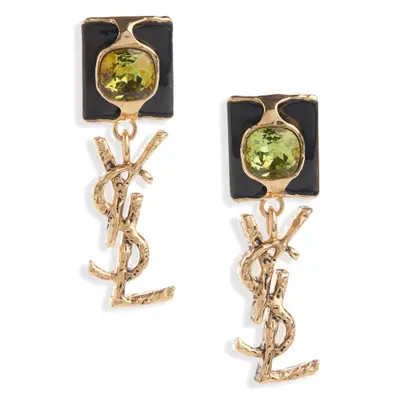Saint Laurent YSL Squared Pendant Drop Earrings in 7131 Grn/blk/patinated Gold at Nordstrom | Nordstrom