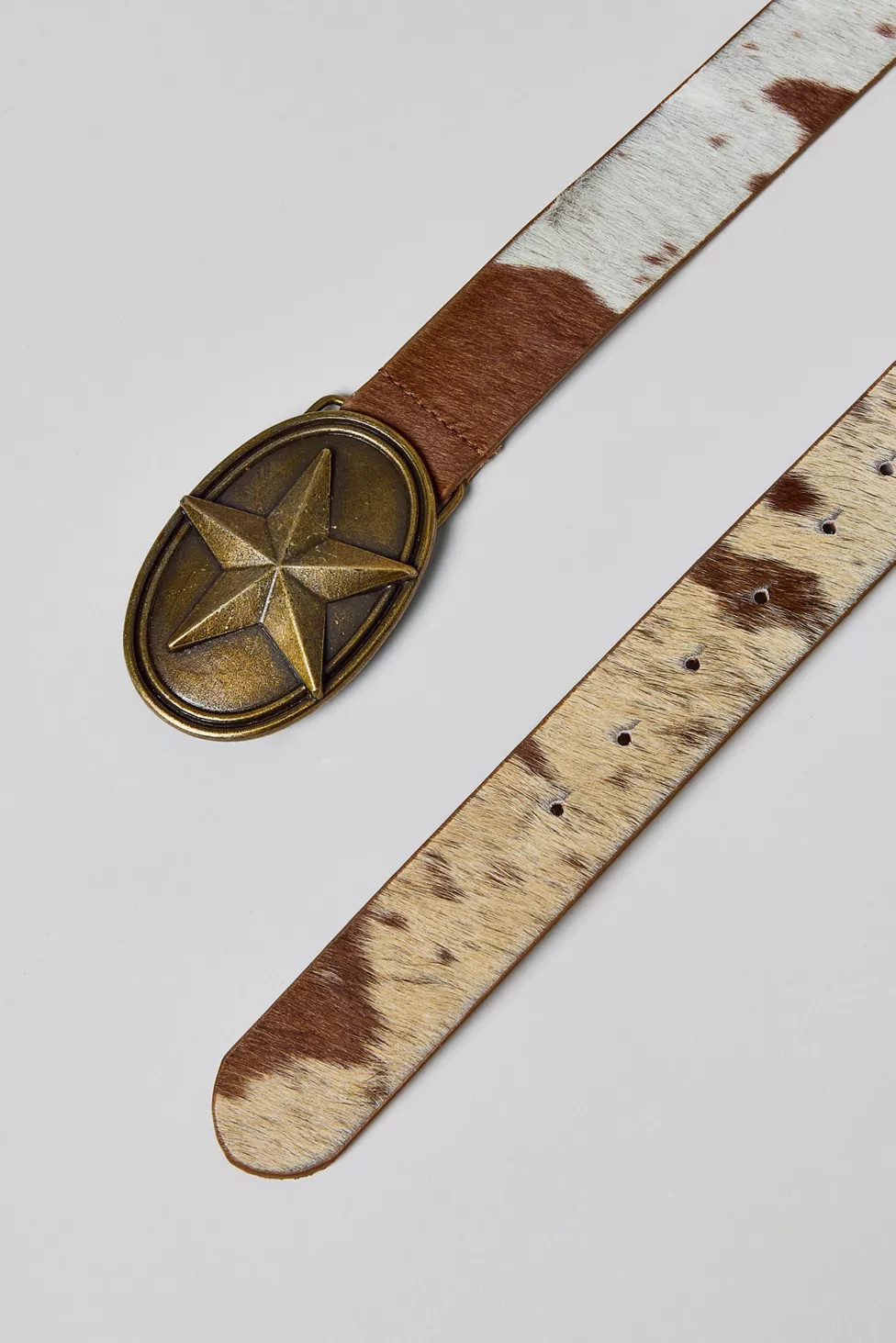 Cow Print Calf Hair Star Buckle Belt | Urban Outfitters (US and RoW)